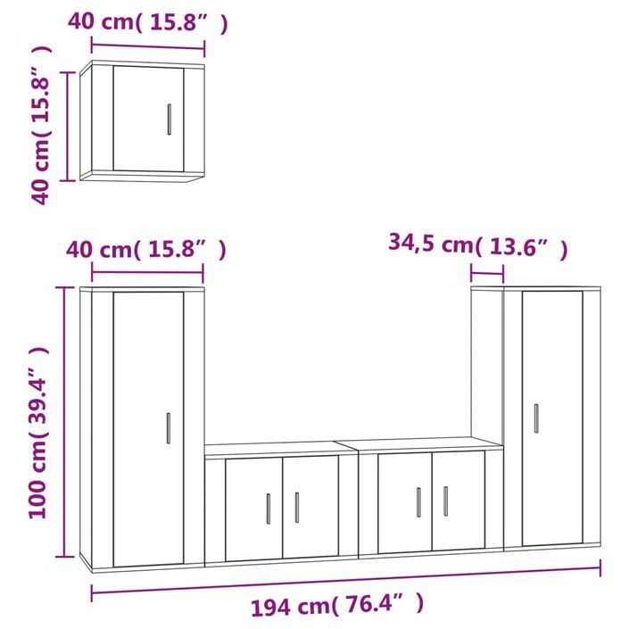 Ensemble de meubles TV 5 pcs Blanc brillant Bois d'ingénierie - Photo n°8