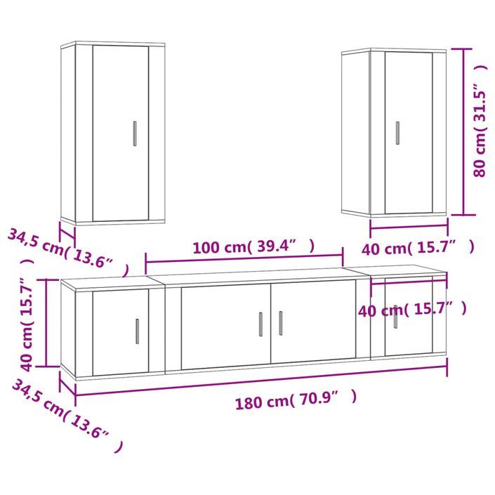 Ensemble de meubles TV 5 pcs Blanc brillant Bois d'ingénierie - Photo n°8