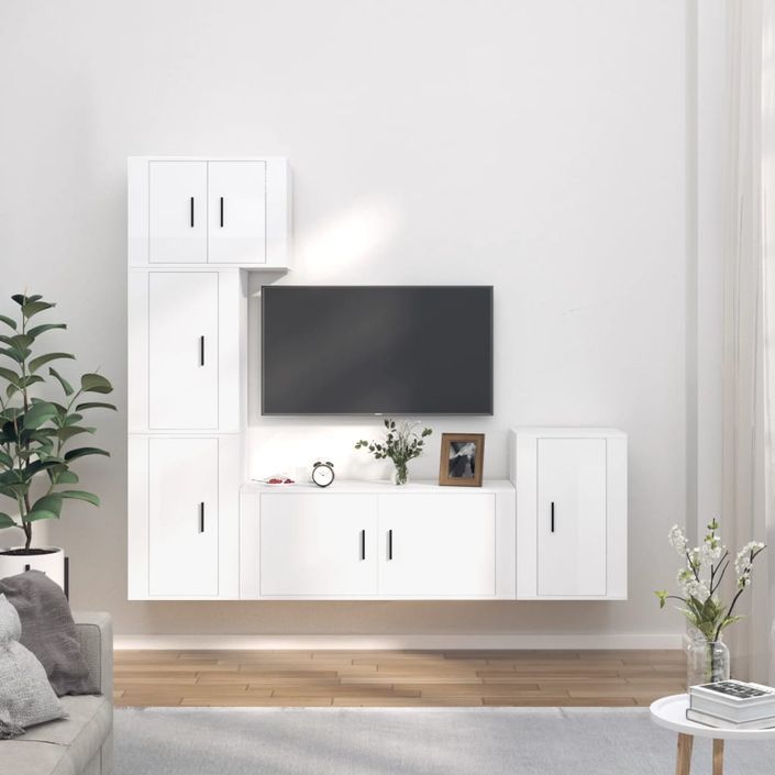 Ensemble de meubles TV 5 pcs Blanc brillant Bois d'ingénierie - Photo n°2