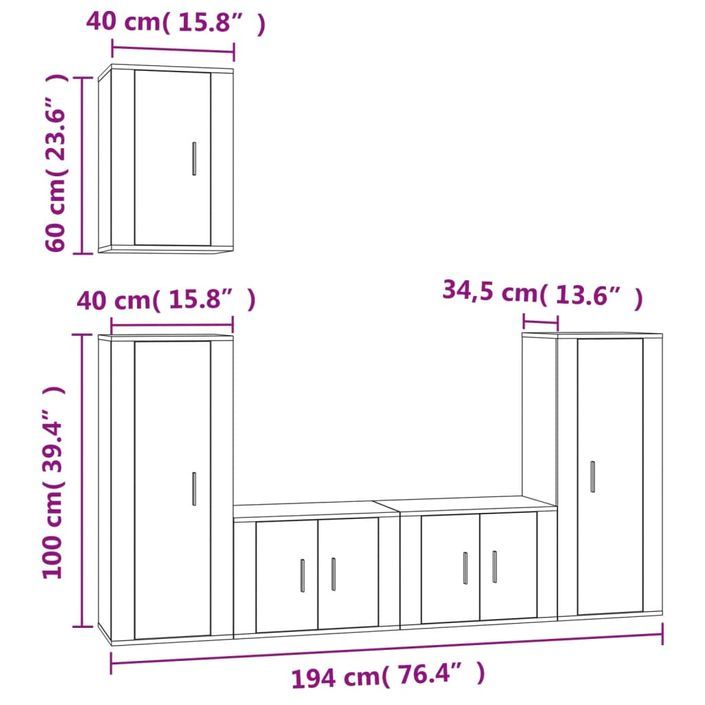 Ensemble de meubles TV 5 pcs Chêne fumé Bois d'ingénierie - Photo n°8