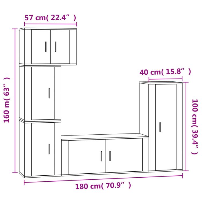 Ensemble de meubles TV 5 pcs Chêne fumé Bois d'ingénierie - Photo n°12