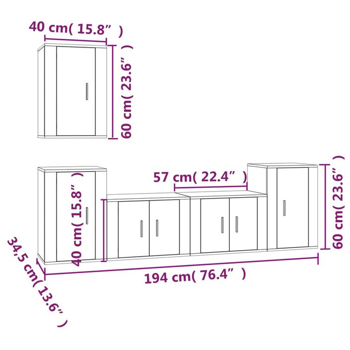 Ensemble de meubles TV 5 pcs Chêne fumé Bois d'ingénierie - Photo n°7