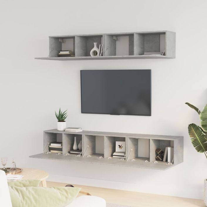 Ensemble de meubles TV 5 pcs Gris béton Bois d'ingénierie - Photo n°3