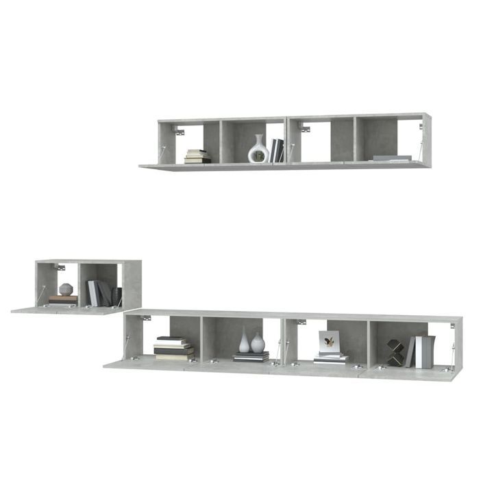 Ensemble de meubles TV 5 pcs Gris béton Bois d'ingénierie - Photo n°4