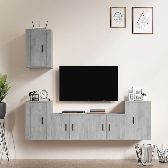 Ensemble de meubles TV 5 pcs Gris béton Bois d'ingénierie - Photo n°2