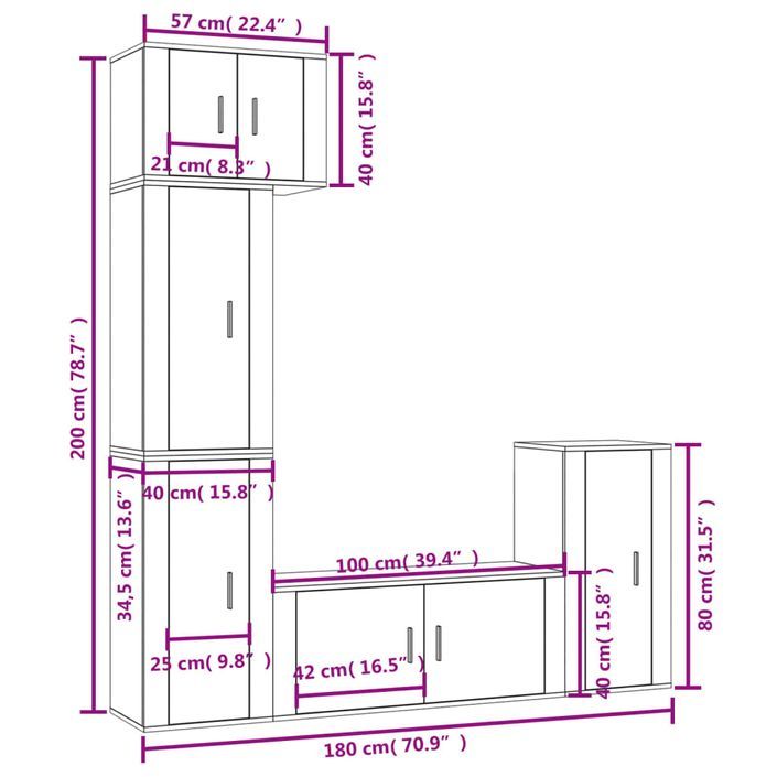 Ensemble de meubles TV 5 pcs Gris béton Bois d'ingénierie - Photo n°8