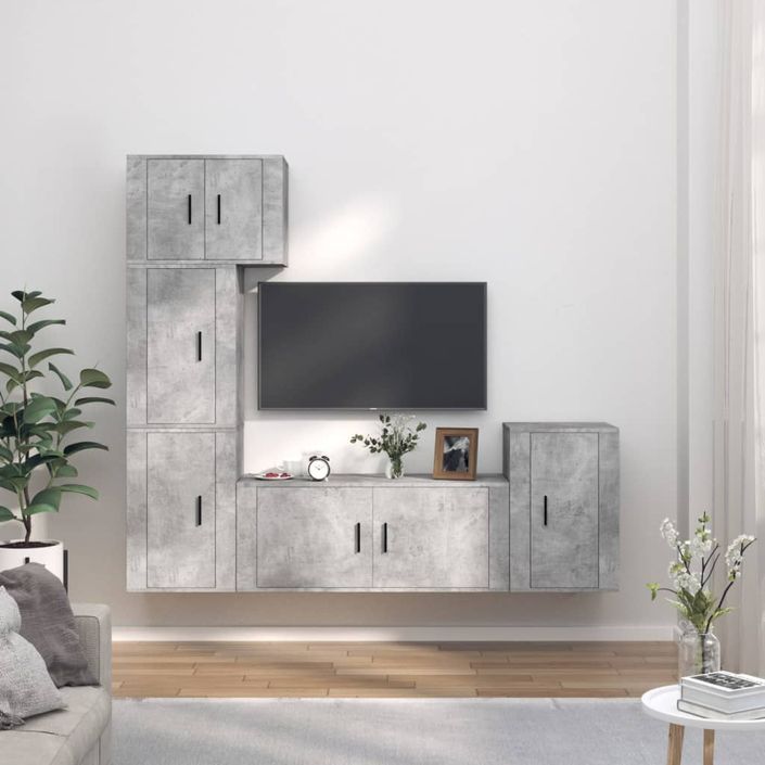 Ensemble de meubles TV 5 pcs Gris béton Bois d'ingénierie - Photo n°2