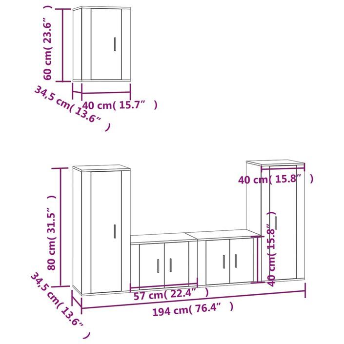 Ensemble de meubles TV 5 pcs Gris béton Bois d'ingénierie - Photo n°5