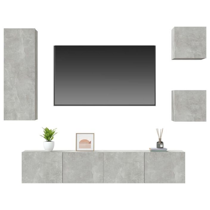 Ensemble de meubles TV 5 pcs Gris béton Bois d'ingénierie - Photo n°4