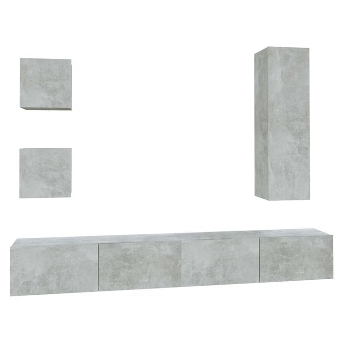 Ensemble de meubles TV 5 pcs Gris béton Bois d'ingénierie - Photo n°2