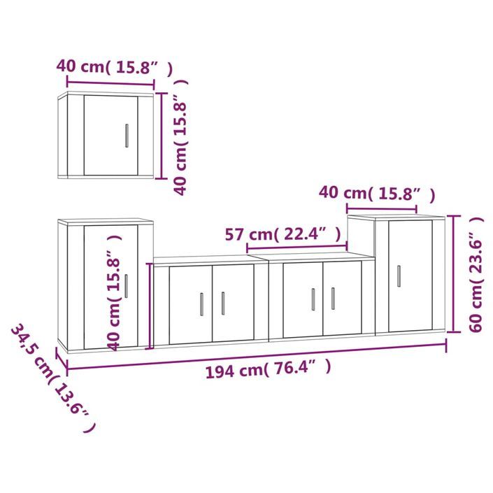 Ensemble de meubles TV 5 pcs Noir Bois d'ingénierie - Photo n°5