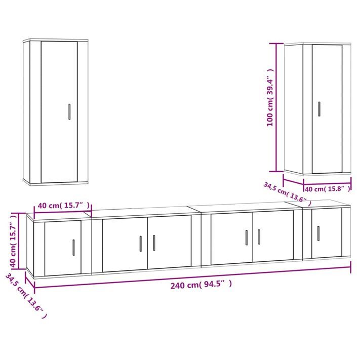 Ensemble de meubles TV 6 pcs Blanc Bois d'ingénierie - Photo n°11