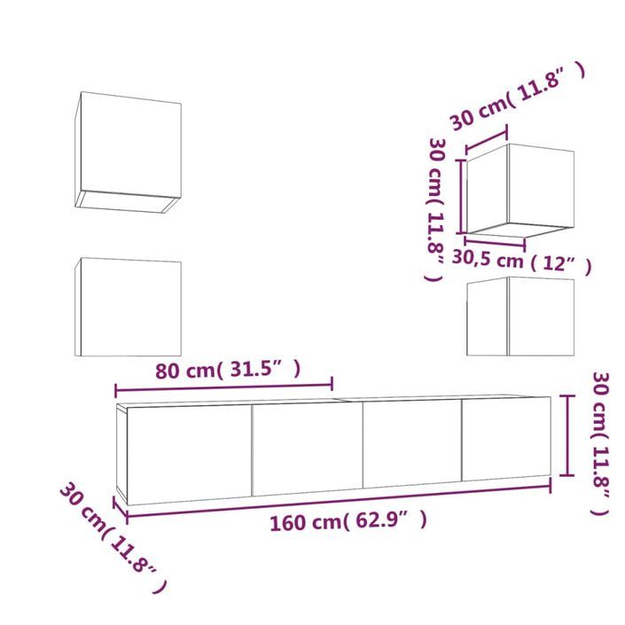 Ensemble de meubles TV 6 pcs Blanc Bois d'ingénierie - Photo n°12