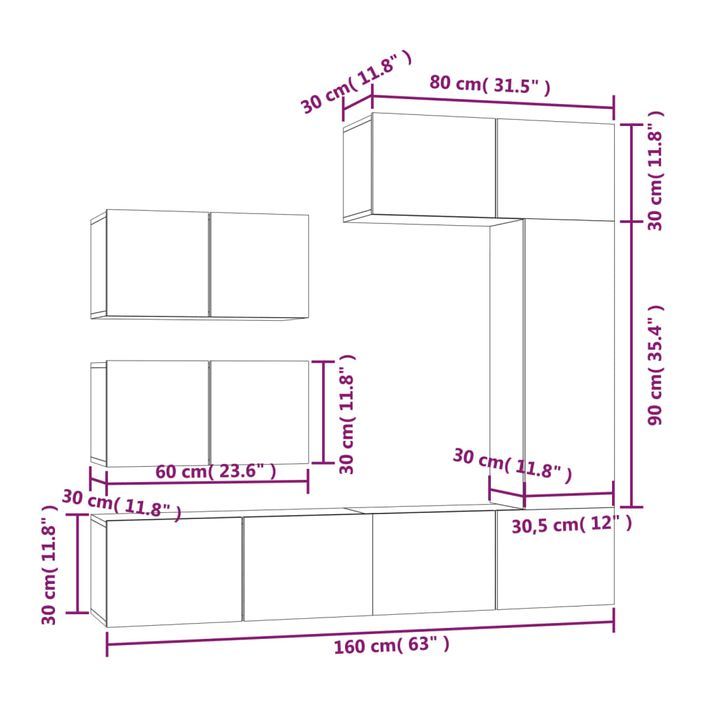 Ensemble de meubles TV 6 pcs Blanc Bois d'ingénierie - Photo n°10