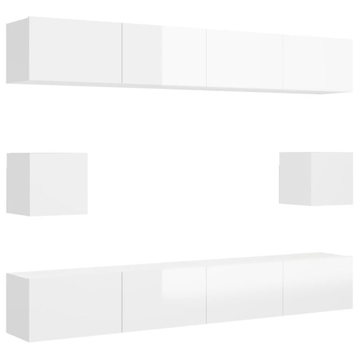 Ensemble de meubles TV 6 pcs Blanc brillant 4 - Photo n°1