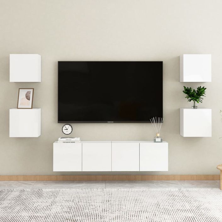 Ensemble de meubles TV 6 pcs Blanc brillant 2 - Photo n°1