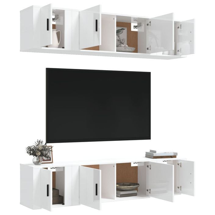 Ensemble de meubles TV 6 pcs Blanc brillant Bois d'ingénierie - Photo n°3