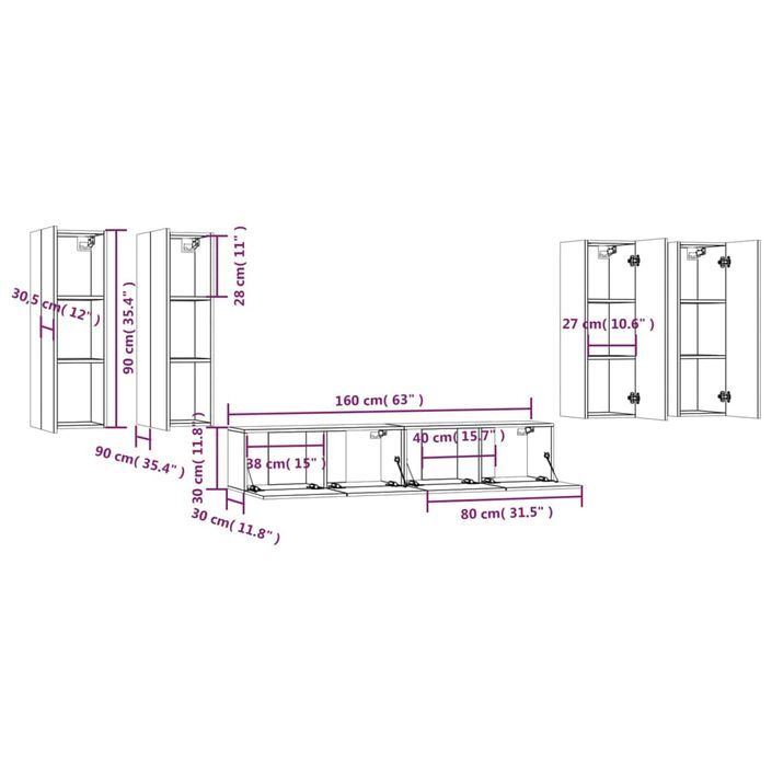 Ensemble de meubles TV 6 pcs Chêne marron Bois d'ingénierie - Photo n°8