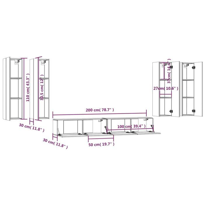 Ensemble de meubles TV 6 pcs Chêne sonoma Bois d'ingénierie - Photo n°8