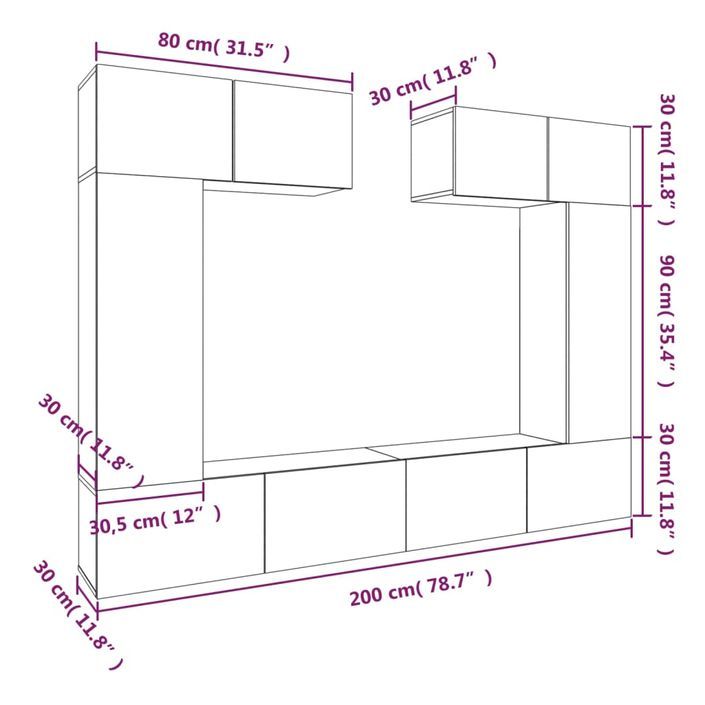 Ensemble de meubles TV 6 pcs Chêne sonoma Bois d'ingénierie - Photo n°11