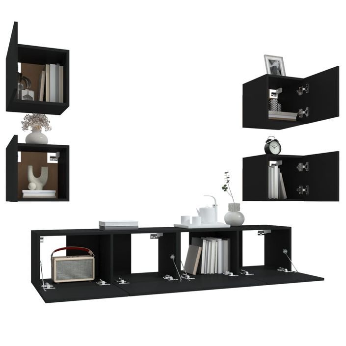 Ensemble de meubles TV 6 pcs Noir Bois d'ingénierie - Photo n°5