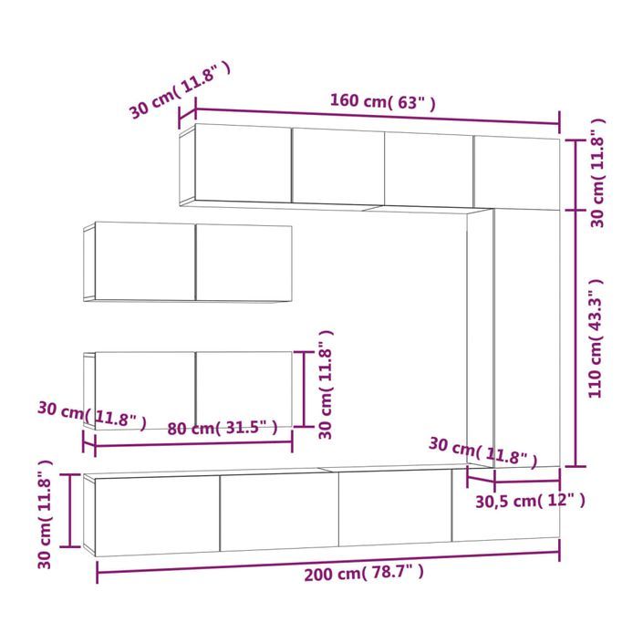 Ensemble de meubles TV 7 pcs Blanc Bois d'ingénierie - Photo n°10