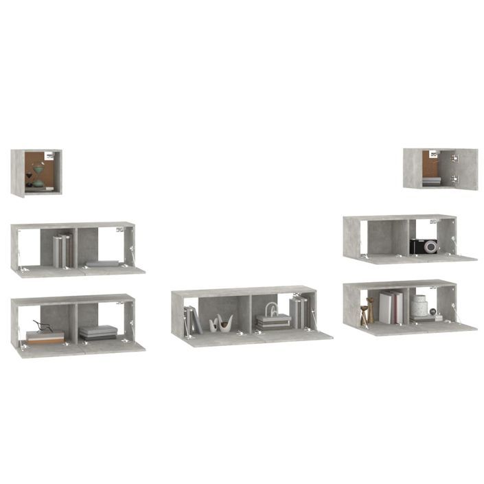 Ensemble de meubles TV 7 pcs Gris béton Bois d'ingénierie - Photo n°4