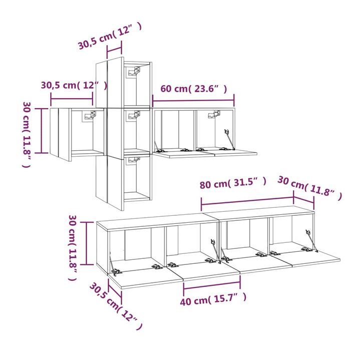 Ensemble de meubles TV 7 pcs Sonoma gris Bois d'ingénierie - Photo n°10