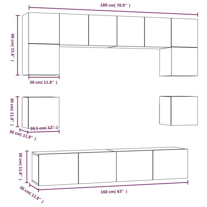 Ensemble de meubles TV 8 pcs Blanc Bois d'ingénierie - Photo n°10