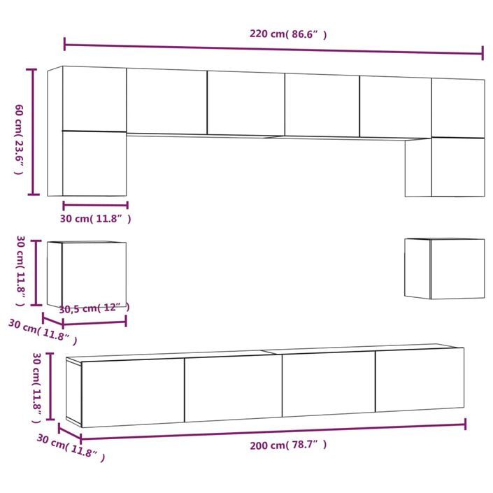 Ensemble de meubles TV 8 pcs Blanc Bois d'ingénierie - Photo n°11