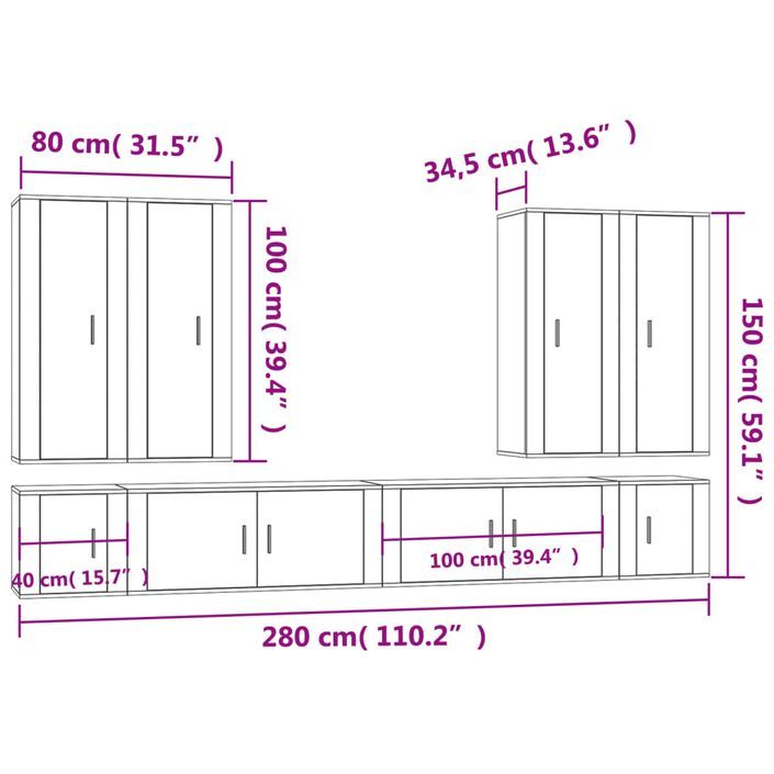 Ensemble de meubles TV 8 pcs Blanc brillant Bois d'ingénierie - Photo n°11