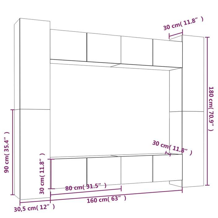 Ensemble de meubles TV 8 pcs Chêne sonoma Bois d'ingénierie - Photo n°11