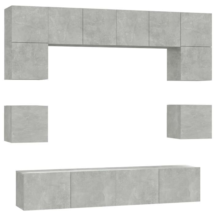 Ensemble de meubles TV 8 pcs Gris béton Bois d'ingénierie - Photo n°1