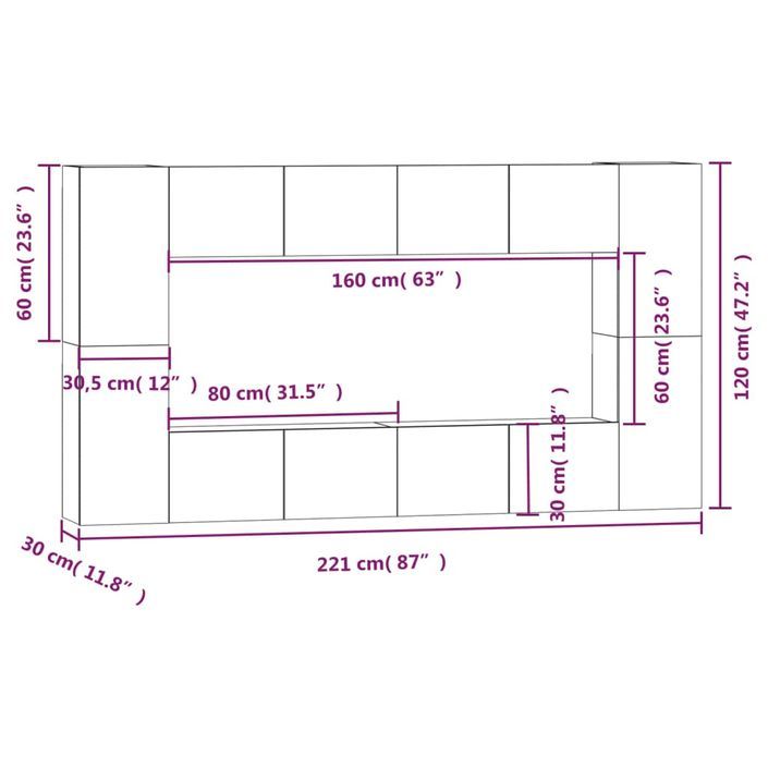 Ensemble de meubles TV 8 pcs Noir Bois d'ingénierie - Photo n°11