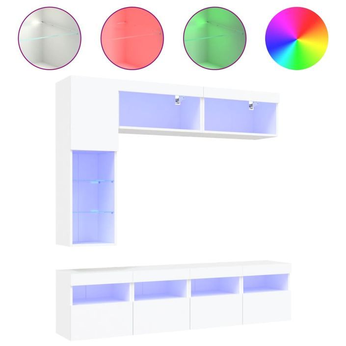 Ensemble de meubles TV muraux 7 pcs avec lumières LED blanc - Photo n°2