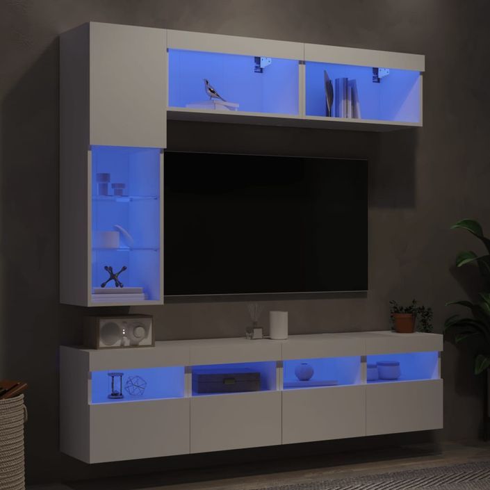 Ensemble de meubles TV muraux 7 pcs avec lumières LED blanc - Photo n°4