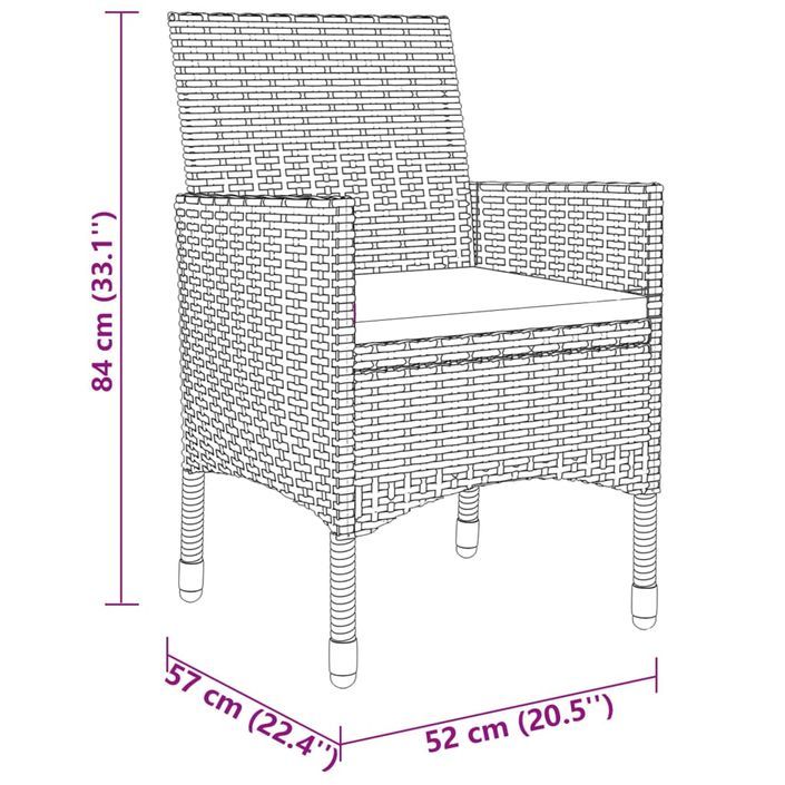 Ensemble de salle à manger de jardin 3 pcs Résine tressée Gris - Photo n°8