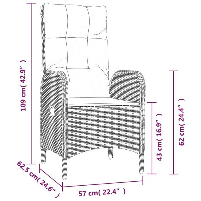 Ensemble de salle à manger de jardin avec coussins 3 pcs Noir - Photo n°7