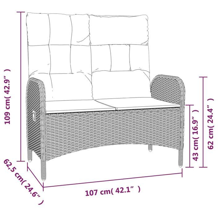 Ensemble de salle à manger de jardin avec coussins 3 pcs Noir - Photo n°8