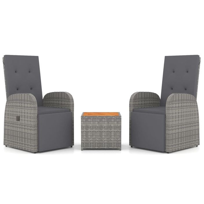 Ensemble de salon de jardin 3 pcs gris poly rotin et acacia - Photo n°1