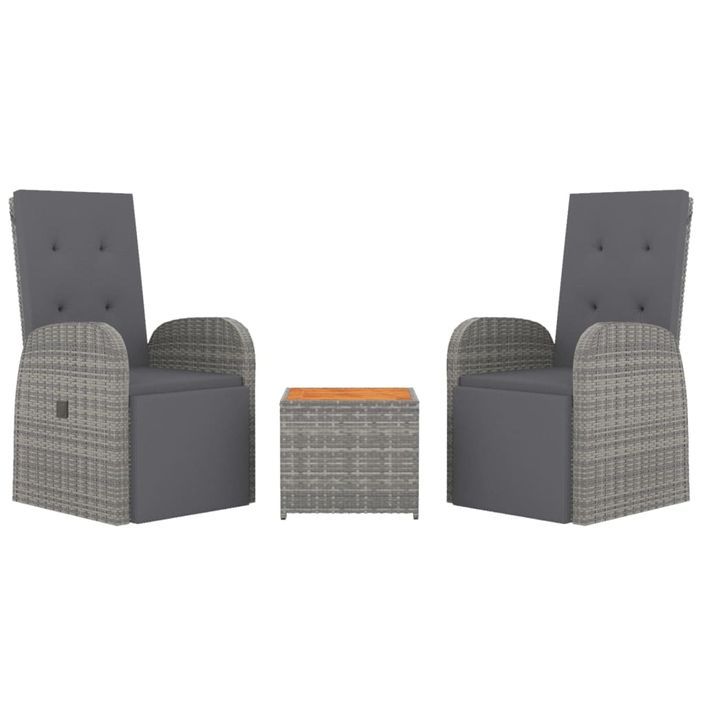 Ensemble de salon de jardin 3 pcs gris poly rotin et acacia - Photo n°3