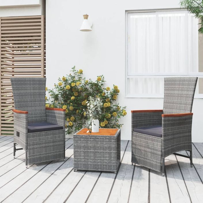 Ensemble de salon de jardin 3 pcs gris poly rotin et acacia - Photo n°2