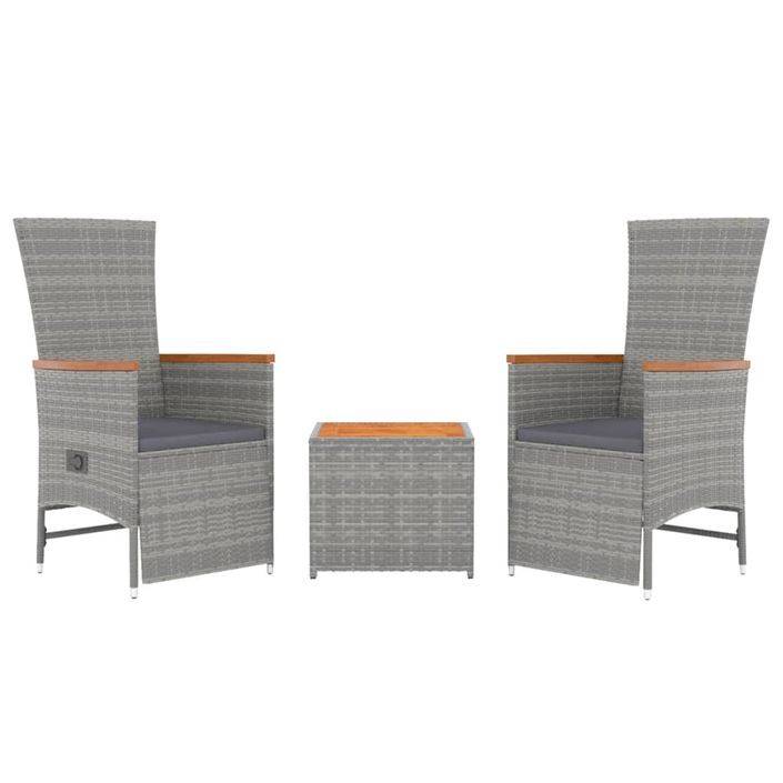 Ensemble de salon de jardin 3 pcs gris poly rotin et acacia - Photo n°3