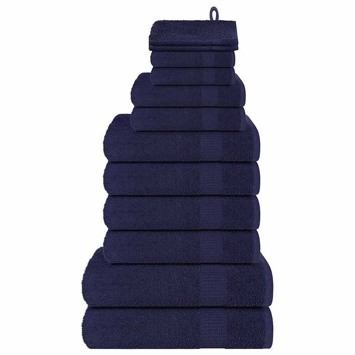 Ensemble de serviettes 12 pcs bleu marine 360 g/m² 100% coton - Photo n°1