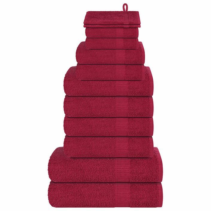 Ensemble de serviettes 12 pcs bordeaux 360 g/m² 100% coton - Photo n°1