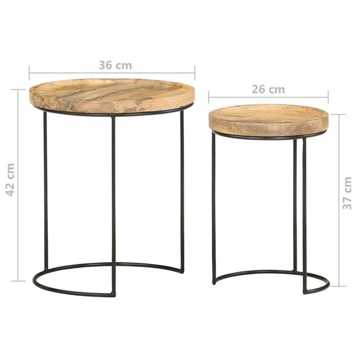 Ensemble de table basse 2 pcs Bois de manguier massif et acier - Photo n°9