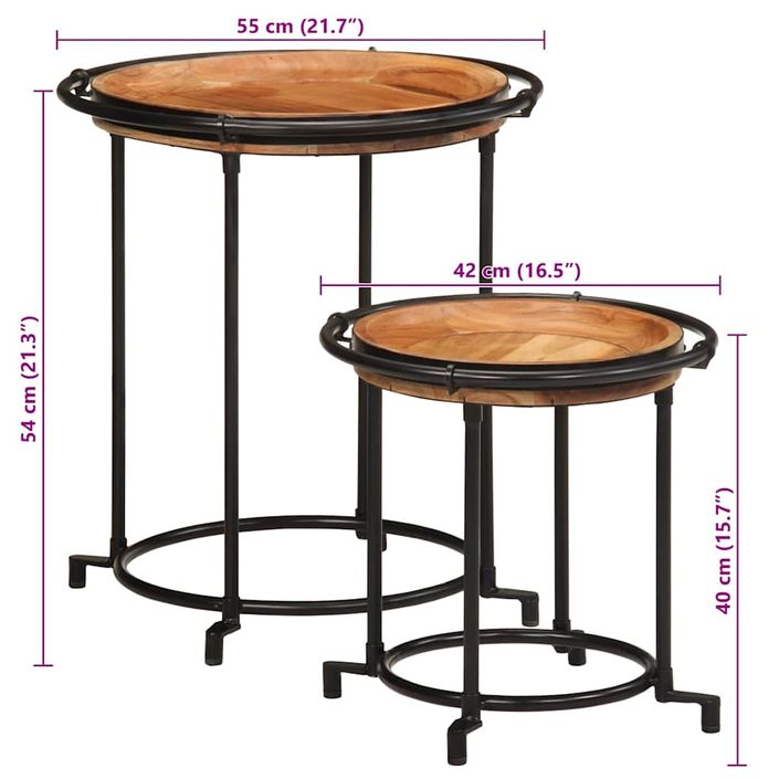 Ensemble de table d'appoint 2 pcs bois massif d'acacia - Photo n°10