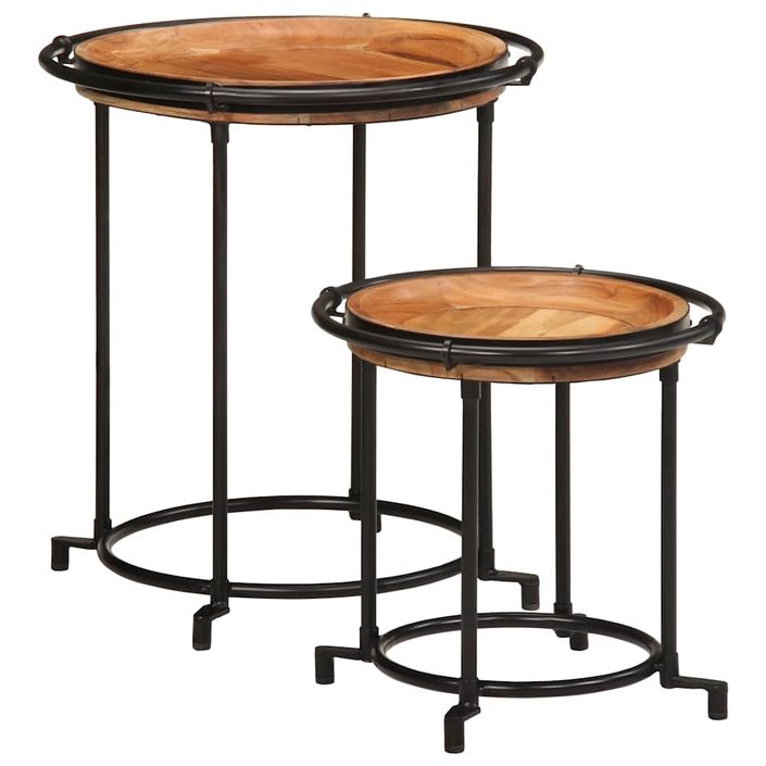 Ensemble de table d'appoint 2 pcs bois massif d'acacia - Photo n°11