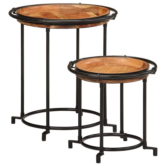 Ensemble de table d'appoint 2 pcs bois massif d'acacia - Photo n°12