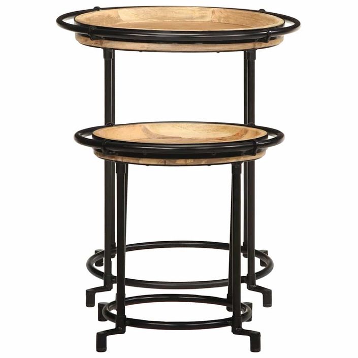 Ensemble de table d'appoint 2 pcs bois massif de manguier - Photo n°2